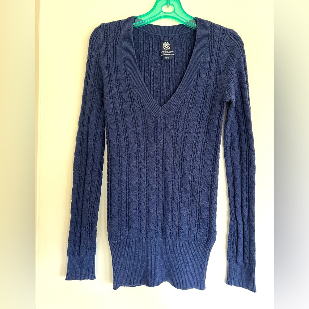 American Eagle Outfitters Navy V-Neck Sweater